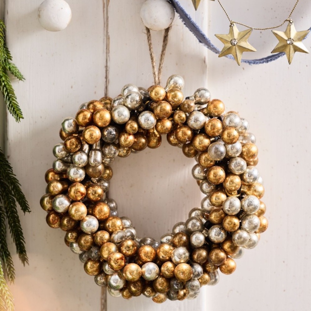 Anthropologie Gold and Silver Holiday ornament bauble glass Wreath